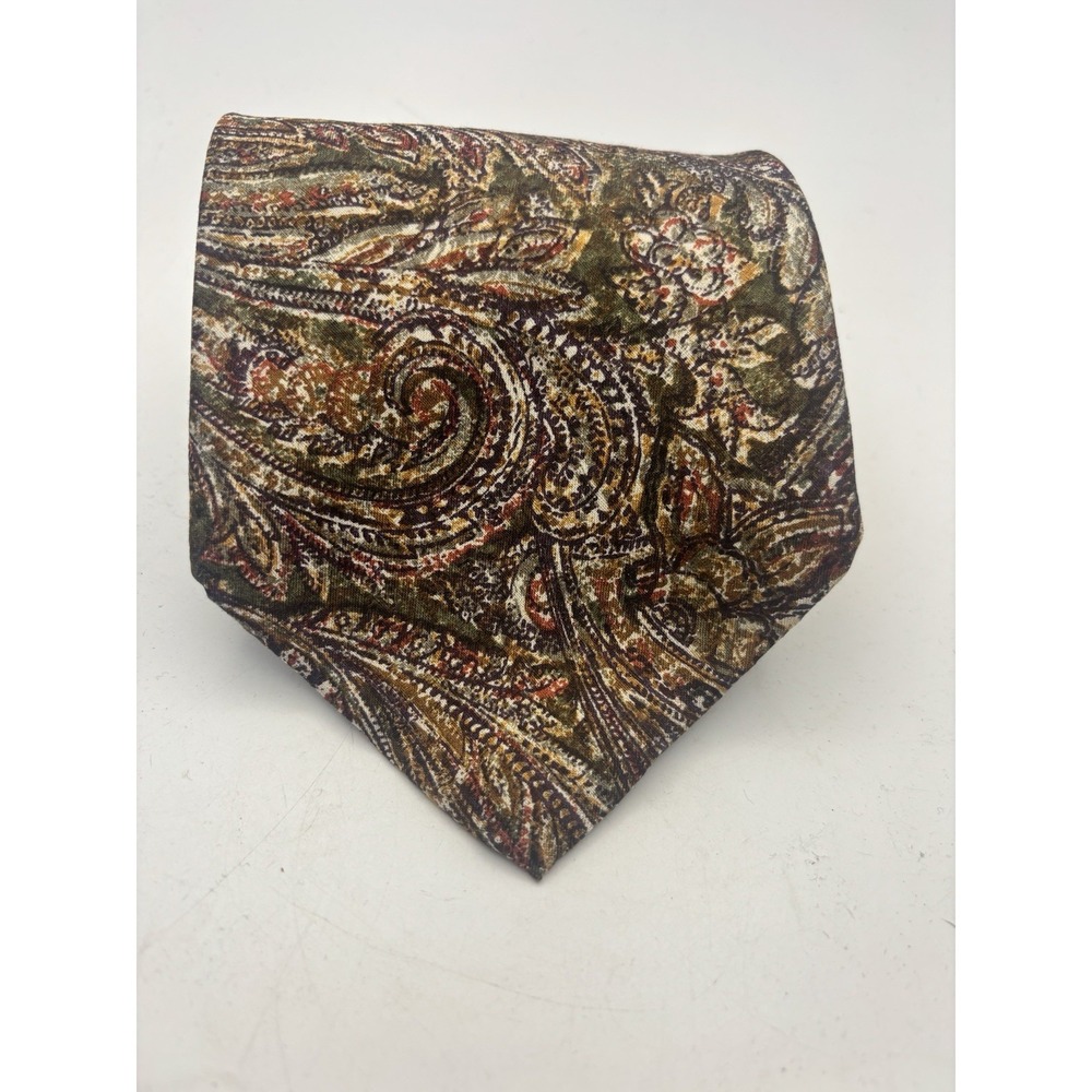 Burberry Mens Silk Tie Necktie Tan/Green Floral Paisley 4" W 58"L